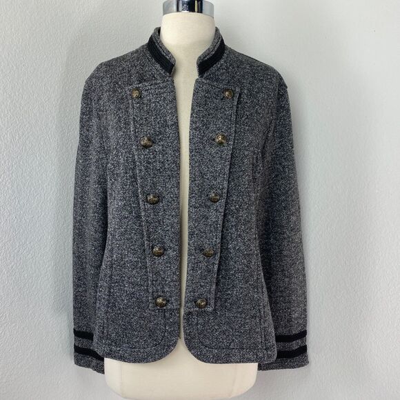Y2K Tommy Hilfiger Heather Gray Military Knit Jacket XL Open Steampunk Goth Punk - Picture 1 of 12